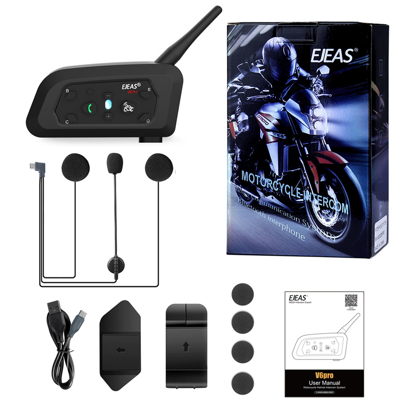 Motorcycle Helmets - NewEjeas V6 Pro フルデュプレックスバイクヘルメットヘッドセット オートバイ用Bluetooth防水通信機器