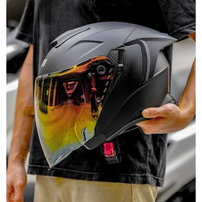 新着 3/4 オープンフェイスオートバイヘルメット ダブルバ - Full Face Motorcycle Helmet With Bluetooth のレビューと価格
