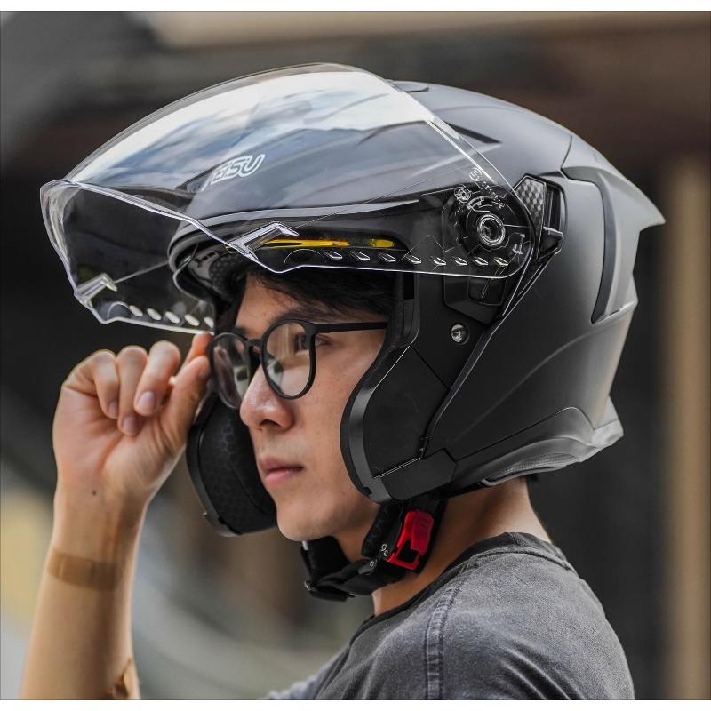 新着 3/4 オープンフェイスオートバイヘルメット ダブルバ - Full Face Motorcycle Helmet With Bluetooth のレビューと価格