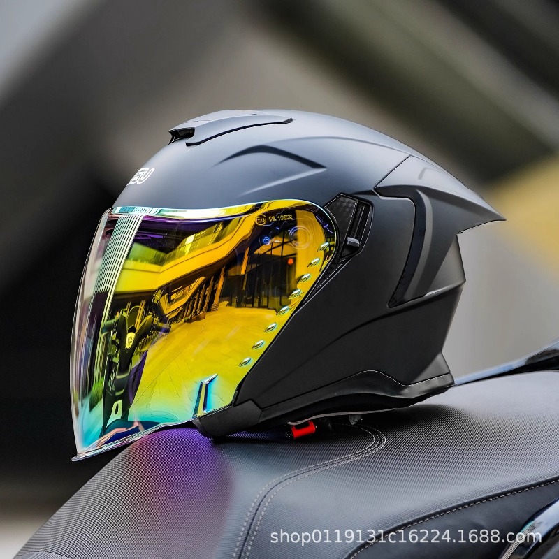 新着 3/4 オープンフェイスオートバイヘルメット ダブルバ - Full Face Motorcycle Helmet With Bluetooth のレビューと価格