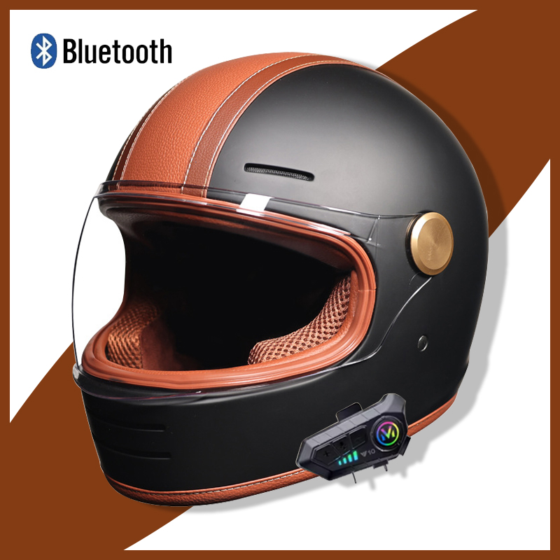 Bluetooth 付きフルフェイス レトロ ヘルメット - - Full Face Motorcycle Helmet With Bluetooth のレビューと価格