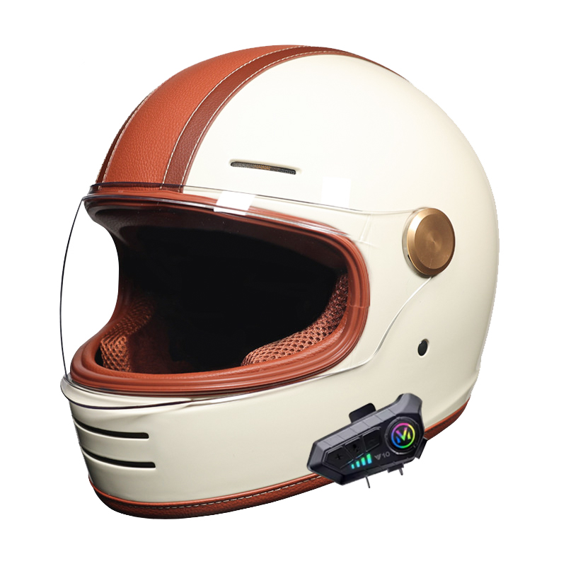 Bluetooth 付きフルフェイス レトロ ヘルメット - - Full Face Motorcycle Helmet With Bluetooth のレビューと価格