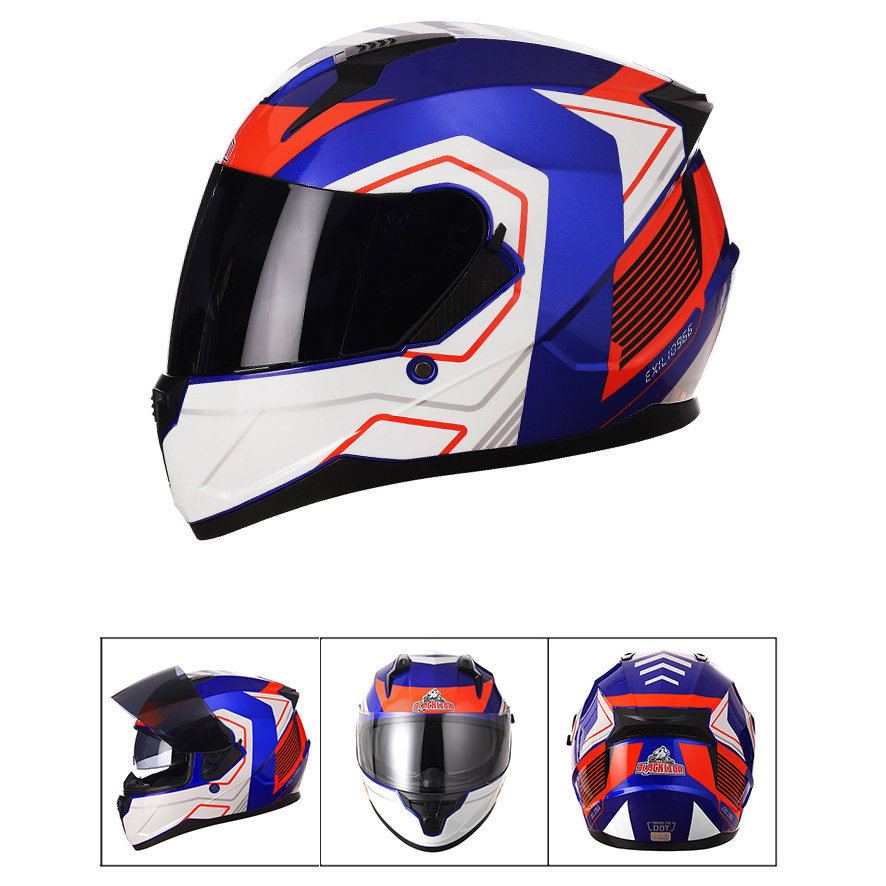 男性と女性のためのフルフェイスのオートバイのヘルメット,ダブ - Full Face Motorcycle Helmet With Bluetooth のレビューと価格