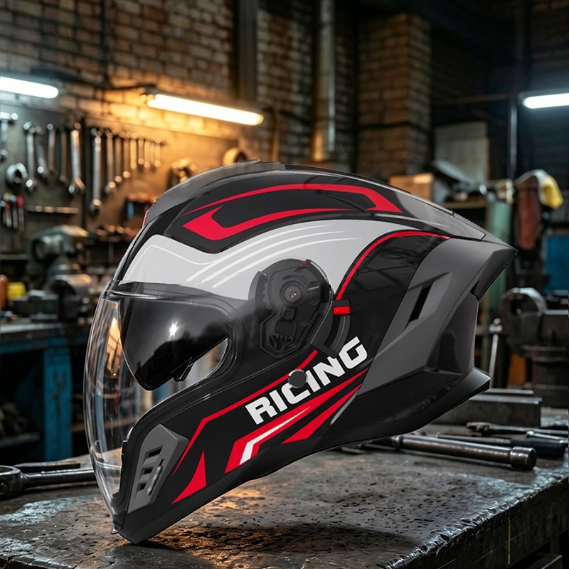 オートバイヘルメット四季対応大型テールロコモーティブダブルミ - Full Face Motorcycle Helmet With Bluetooth のレビューと価格